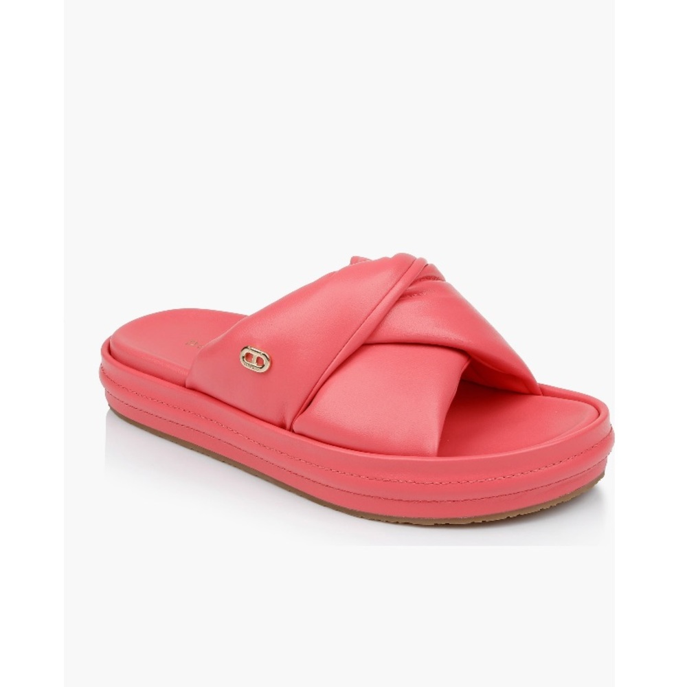 Dee Ocleppo Milan Slide Sandals Coral Leather Women’s Size 8 Puffy Straps